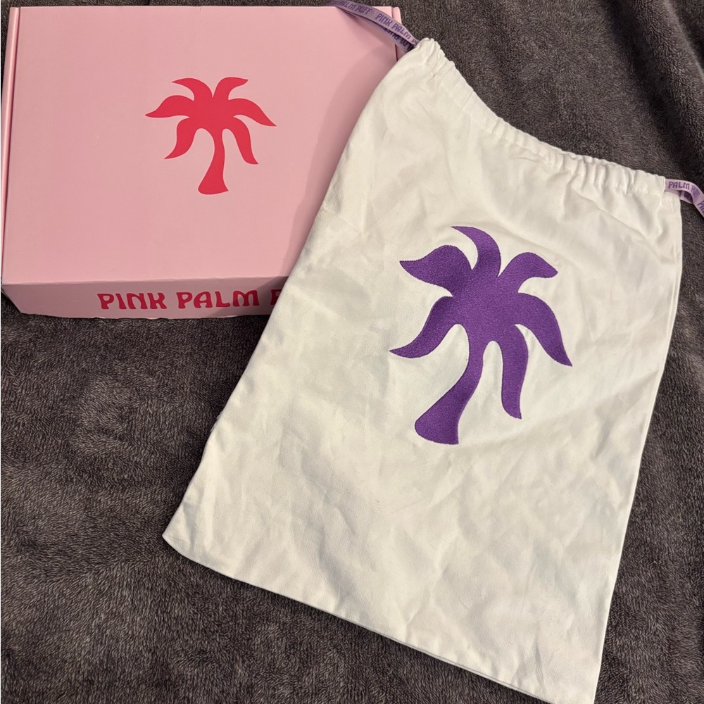 Pink Palm Puff Box and Purple Embroidered Dust Bag 17”x12” - Picture 2 of 4